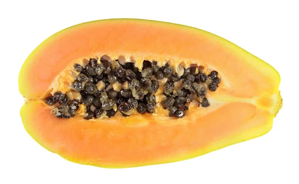 Papaya Gyümölcs Keresztmetszet Elszigetelt Fehér Background — Stock Fotó