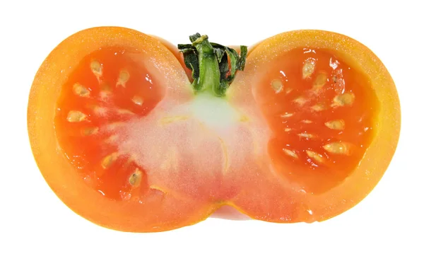 Italienische Flache Rote Tomate Längsschnitt Isoliert Auf Weißem Hintergrund — Stockfoto