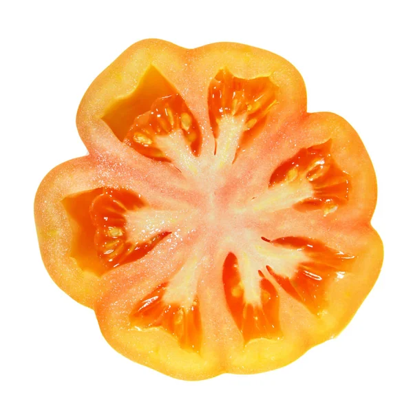 Scheibe Italienische Flache Rote Tomate Isoliert Auf Weißem Hintergrund — Stockfoto