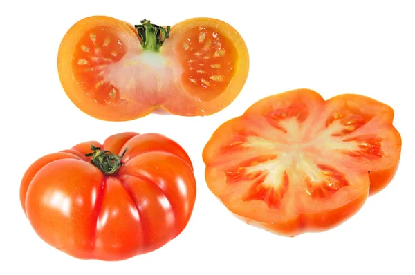 Set Aus Halbem Schnitt Und Ganzen Italienischen Flachen Roten Tomaten — Stockfoto