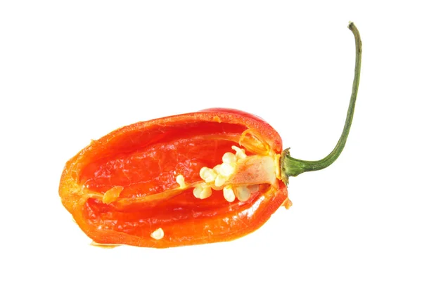 Red Habanero Pepper Longitudinal Section Isolated White Background — Stock Photo, Image