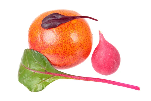 Minimalistic Still Life Unexpected Combination Blood Orange Pink Radish Fresh — Stock Photo, Image