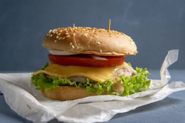 Köfte ile Burger, salata, domates ve peynir bir dilim, Oni