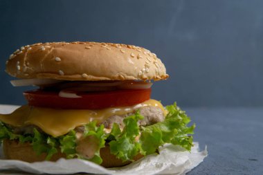 Köfte ile Burger, salata, domates ve peynir bir dilim, Oni