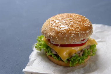 Köfte ile Burger, salata, domates ve peynir bir dilim, Oni