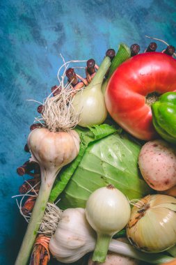 Domates, lahana, soğan, patates, biber, sarımsak, havuç ve pancar