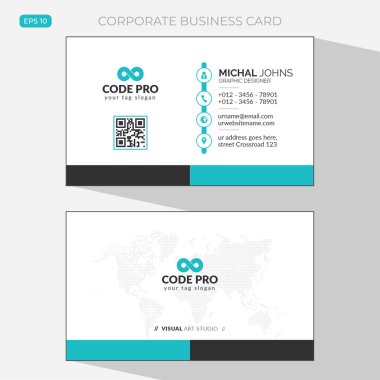 Modern yaratıcı kartvizit ve isim kartı, yatay basit temiz şablon vektör tasarımı, dikdörtgen boyutunda yerleşim