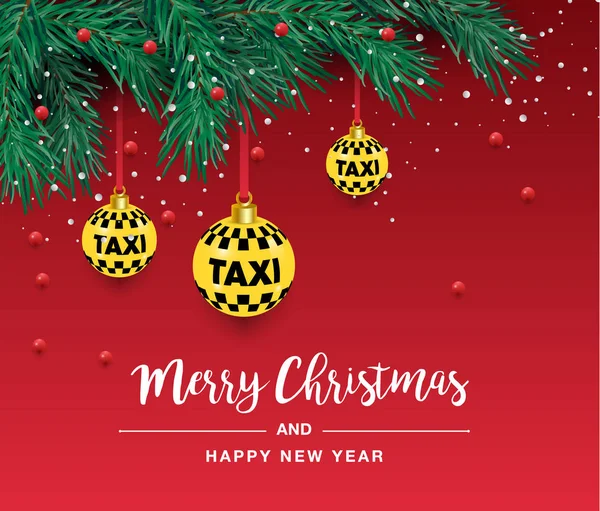 Güzel bir Noel ağacı vektör. Gösterim amacıyla bir taksi poster. Noel ve yeni yıl. Taksi, araba. Vektör çizim
