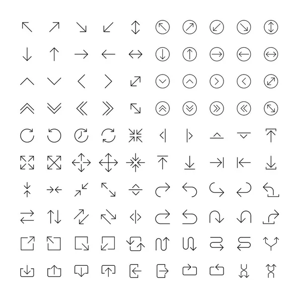 100 lijn pictogrammenset - pijlen. Light-versie voor Ui design. Vector icon set — Stockvector