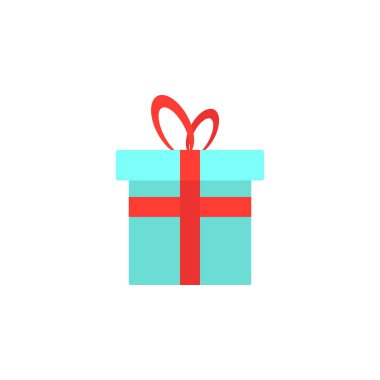 vektör hediye kutusu simgesi. Doğum günü hediyesi düz Illustration. Beyaz arka plan üzerinde izole giftbox. Hediyelik kutu simgesi. Vektör simgesi