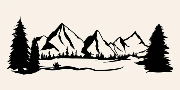 Mountains silhouettes. Mountains vector, Mountains vector of outdoor design elements, Mountain scenery, trees, pine vector, Mountain scenery illustration. — Stock Vector