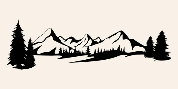 Bergen silhouetten. Bergen vector, vector van de bergen van buiten ontwerpelementen, berglandschap, bomen, pine vector, Mountain scenery illustratie. — Stockvector