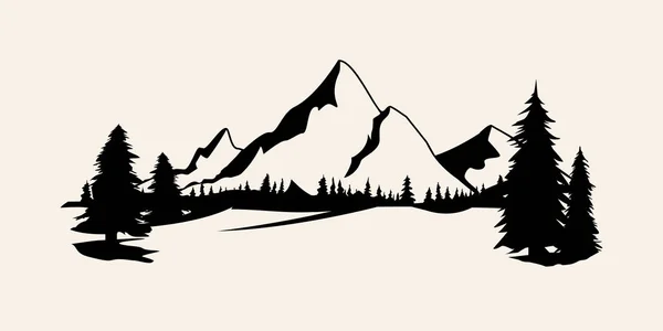 Βουνά σιλουέτες. Διάνυσμα βουνά, βουνά διάνυσμα του εξωτερική σχεδίαση στοιχείων, ορεινό τοπίο, δέντρα, πεύκο διανυσματικά εικονογράφηση τοπίο βουνού. — Διανυσματικό Αρχείο