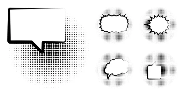 Conjunto de plantilla en blanco en estilo Pop Art. Vector Comic Text Speech Bubble Halftone Dot Background. Nube vacía de cómics diálogo de libro Espacio para caja de dibujos animados pop-art. Conjunto de plantilla en blanco en Pop Art — Archivo Imágenes Vectoriales