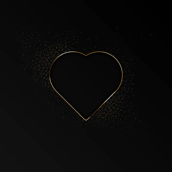 Glitter heart frame. Happy Valentines Day background. Glowing gold stream of confetti particles. Be my Valentine card. Shiny heart trace. Flare light effect. Holiday luxury design.  illustrtion.