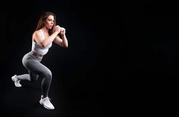 Woman Athlete Sportswear Posing Studio Black Background — Stock Photo, Image