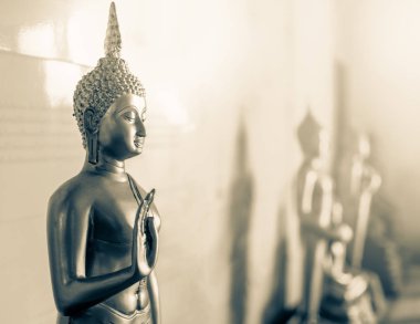 Siyah ve beyaz altın Buddha Statue öğretim el ile demek inanç sıcak ışığıyla kötü şey yapmayı kes.