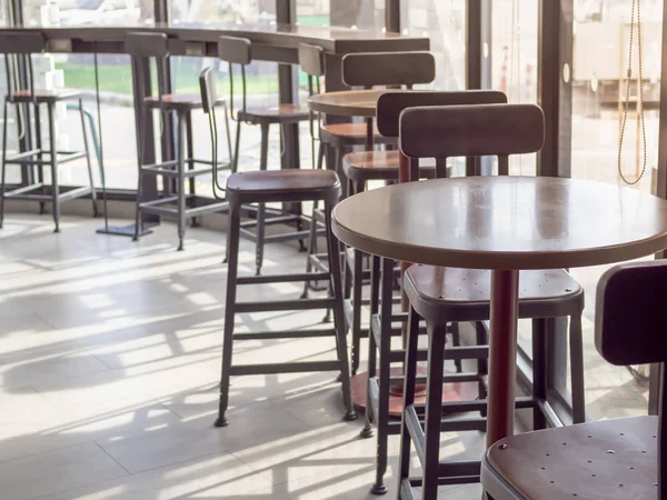 Wooden Bar Stool Window Cafe Table Chair Interior Coffee Shop — Stock Photo, Image