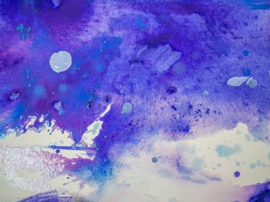 Soyut karışım rengi mavi ve mor Akrilik sanat beyaz tuval arka plan üzerinde boyama.