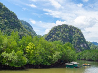 Güzel doğa manzaralı Adası, Krabi, Tayland otopark kayık ile lagün.