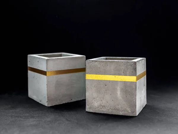 Modern cubic concrete planter. Painted concrete pot for home dec