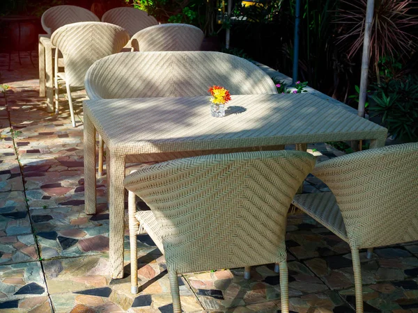 White rattan dining table furniture set. — Stock Photo, Image