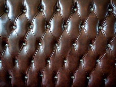 Close-up vintage kahverengi deri düğme kanepe doku.