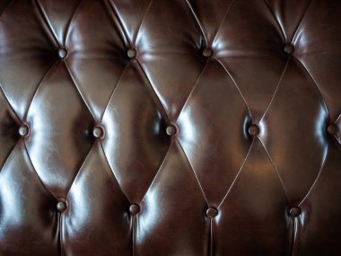 Close-up vintage kahverengi deri düğme kanepe doku.