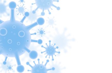 Virüs arka planı. Covid-19, Coronavirus 2019-nCov salgını konsepti. Beyaz arkaplanda yüzen virüs, kopya alanı olan illüstrasyon viral salgın arka planı