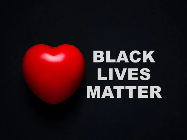 黒い背景に赤いハートと言葉 Black Lives Matter ブラック ライフ マター 愛とケア Black Lives — ストック写真