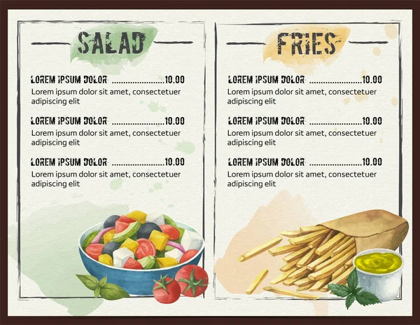 Cafe Restaurant Menu Salad Fries — Stock Vector