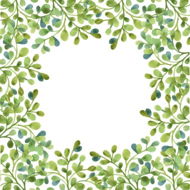 Yeşil yaprakları ile suluboya çerçeve