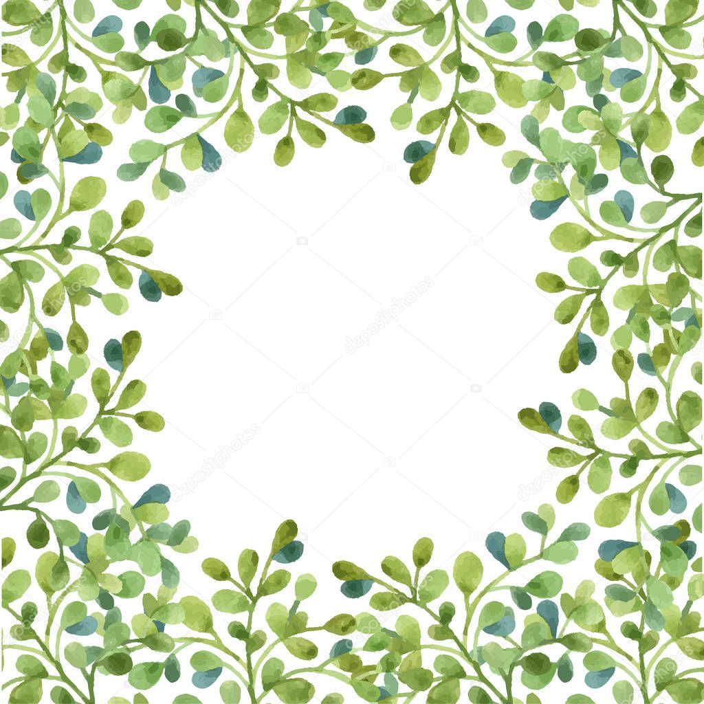 watercolor frame with green leaves