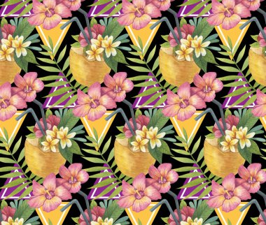 tropikal yaz kokteyl. Sulu Boya Dikişsiz desen