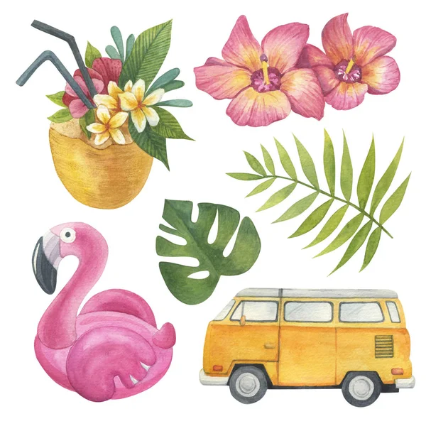 Conjunto Tropical Ilustraciones Acuarela —  Fotos de Stock