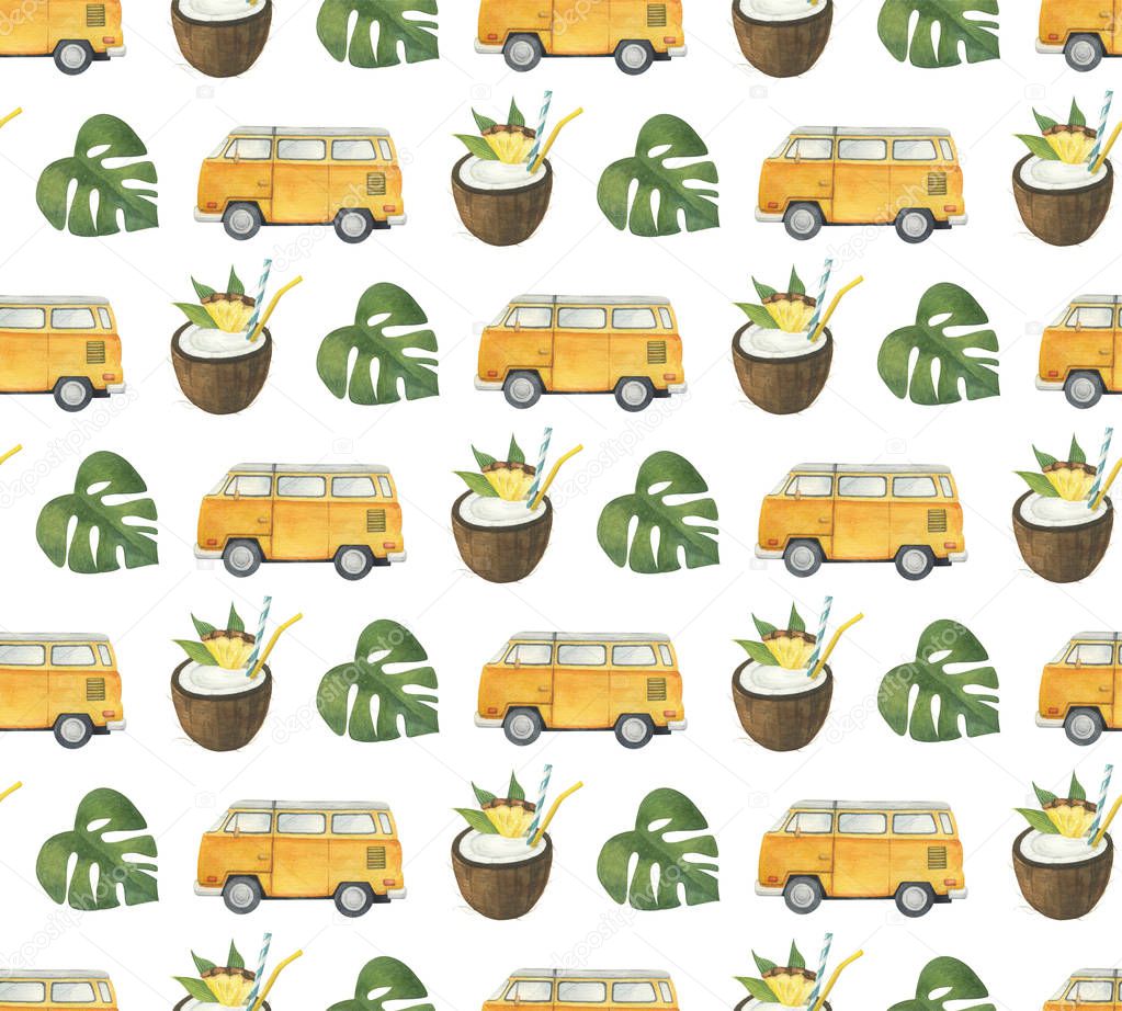 summer tropical pattern with bus