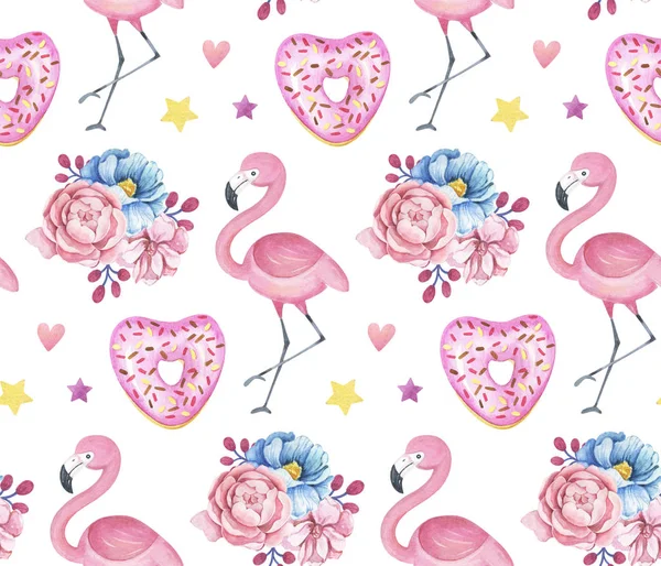 Aquarel Patroon Met Roze Flamingo — Stockfoto