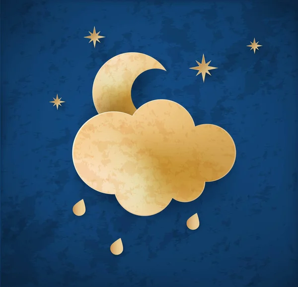 Icono del tiempo Vintage. Cielo nocturno con luna y nube . — Vector de stock
