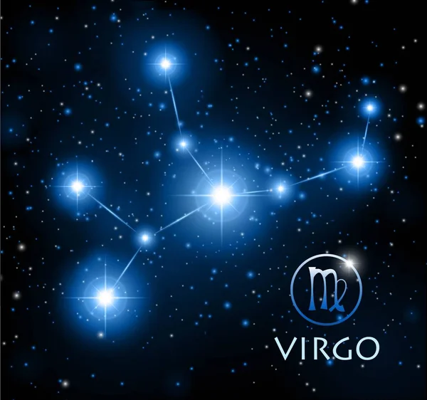 Fondo espacio abstracto con estrellas y constelación de Virgo — Vector de stock