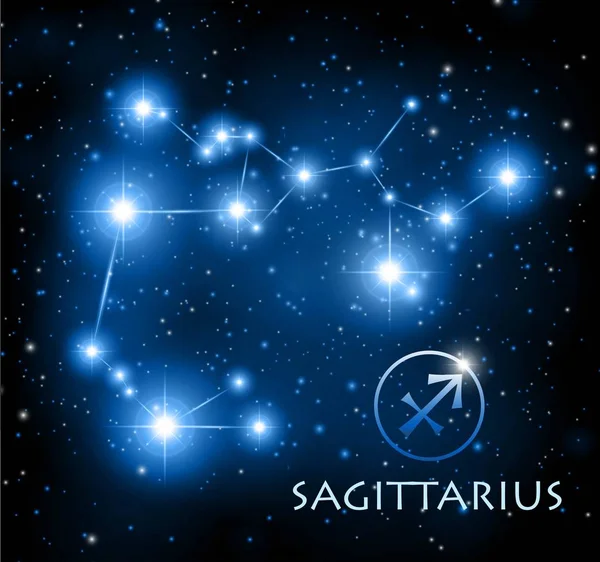 Fondo espacial abstracto con estrellas y constelación de Sagitario — Vector de stock