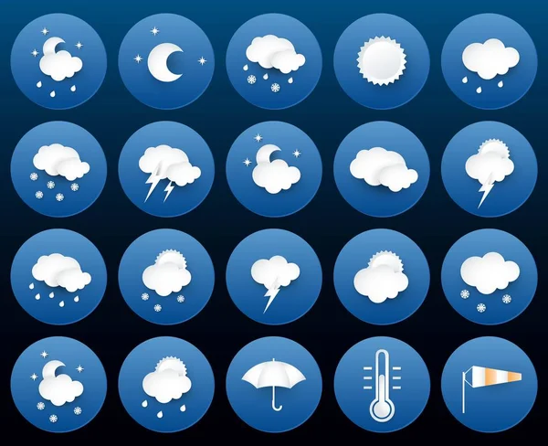 Venti blu Meteo Circle Paper Icons Set . — Vettoriale Stock