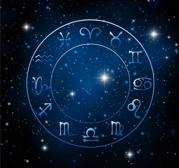 Graphiques vectoriels astrologie sur fond de ciel étoilé. Une représentation géométrique simple des signes du zodiaque pour horoscope, illustration d'art linéaire — Image vectorielle