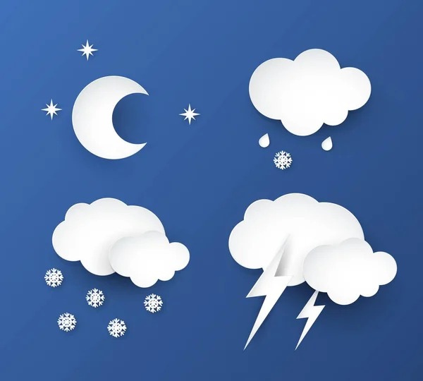Ícones meteorológicos - ilustração de papel. Lua e nuvens . — Vetor de Stock