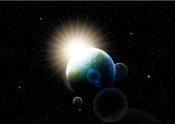 Donkere ruimte planeet vector achtergrond. Zonsopgang in de ruimte — Stockvector