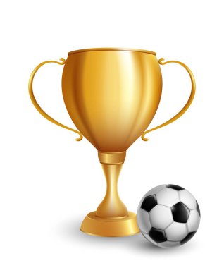 Vektör Izole altın kupa beyaz bacground üzerinde futbol futbol topu ile.