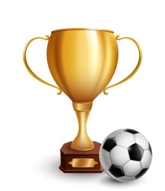 Vektör Izole altın kupa beyaz bacground üzerinde futbol futbol topu ile.