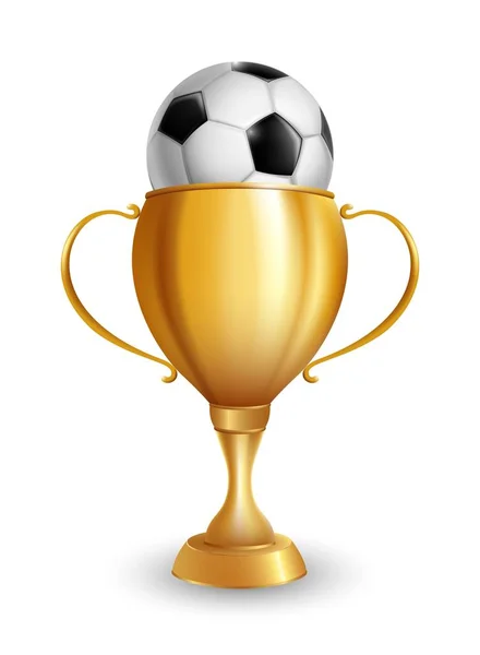 Vektorový zlatý pohár s fotbalový míč na bílém povrchu. — Stockový vektor