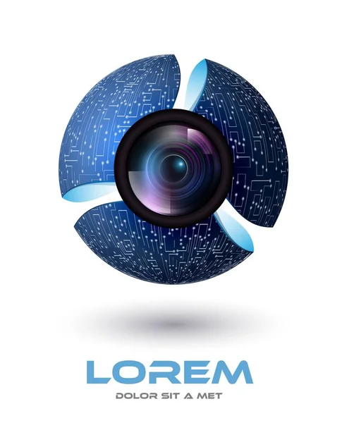 Icono de esfera de lente abstracta. Logotipo taech alto Gráficos vectoriales