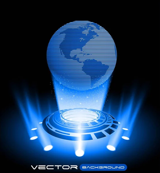 Hologram dünya. Mavi Yüksek teknoloji arka plan. Holografik gezegen. — Stok Vektör