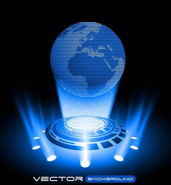 Hologram dünya. Mavi Yüksek teknoloji arka plan. Holografik gezegen. — Stok Vektör